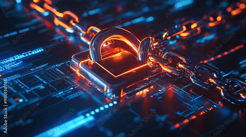 Fototapeta premium Security breach notification on a laptop screen with a padlock icon in the background