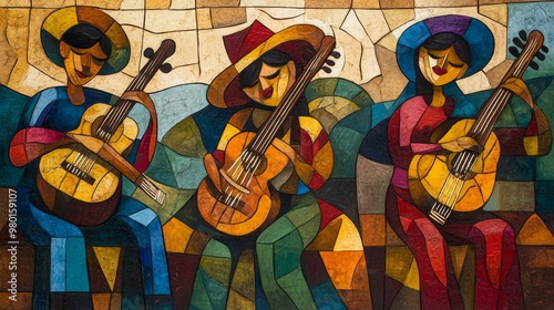 Wallpaper Mural Vibrant Cubist Rendition of Traditional Folk Musicians in Whimsical UHD Resolution Torontodigital.ca