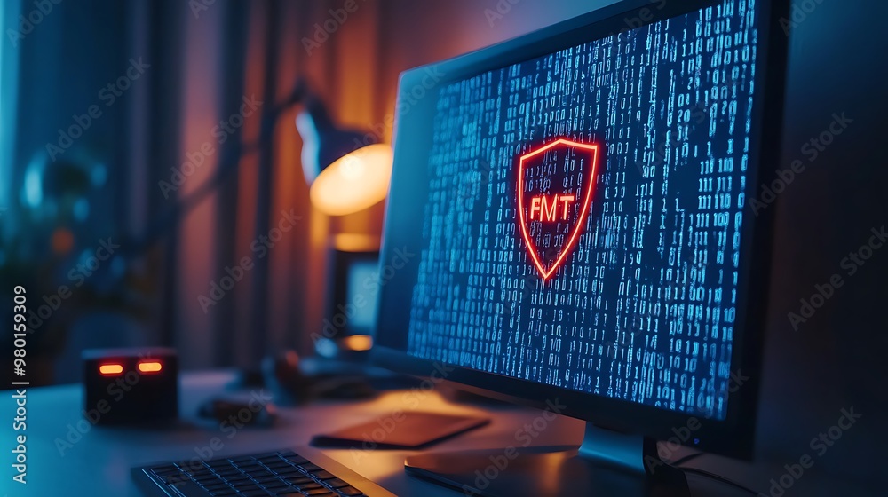 Warning sign for ransomware appearing on a desktop screen with ...