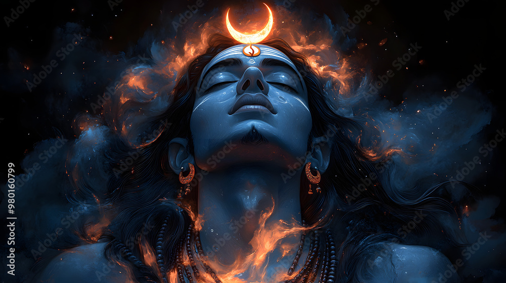 A mesmerizing portrait of a spiritual figure surrounded by cosmic elements, embodying peace and mysticism in vibrant colors. A mesmerizing portrait of a spiritual figure surrounded by cosmic elements, embodying peace and mysticism in vibrant colors.