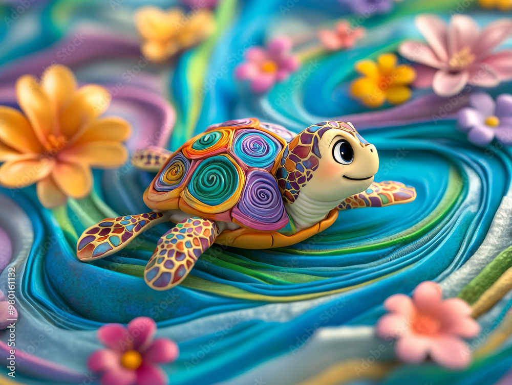 Enchanting Luxury 3D Whimsical Art of Cheerful Turtle in Claymation Style Enchanting Luxury 3D Whimsical Art of Cheerful Turtle in Claymation Style
