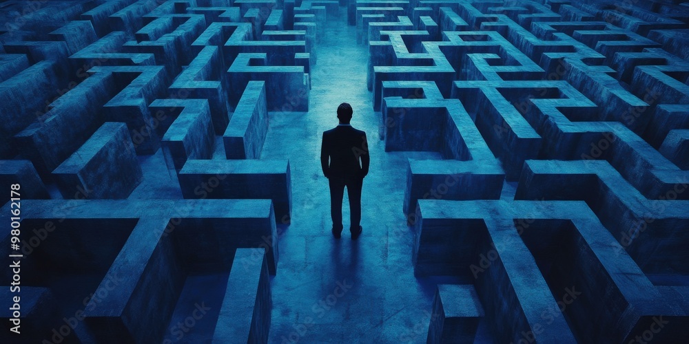 Person Navigating a Maze Towards Success Person Navigating a Maze Towards Success