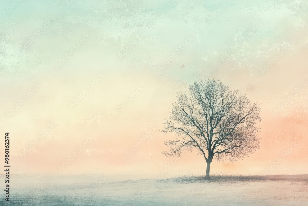 Fototapeta premium Solitary Bare Tree in a Pastel Landscape