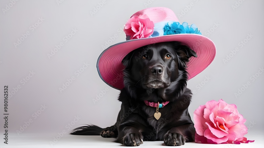 Black puppy with a hat