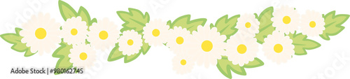 daisy flower with leaves border doodle illustration for decoration on flower ornament.