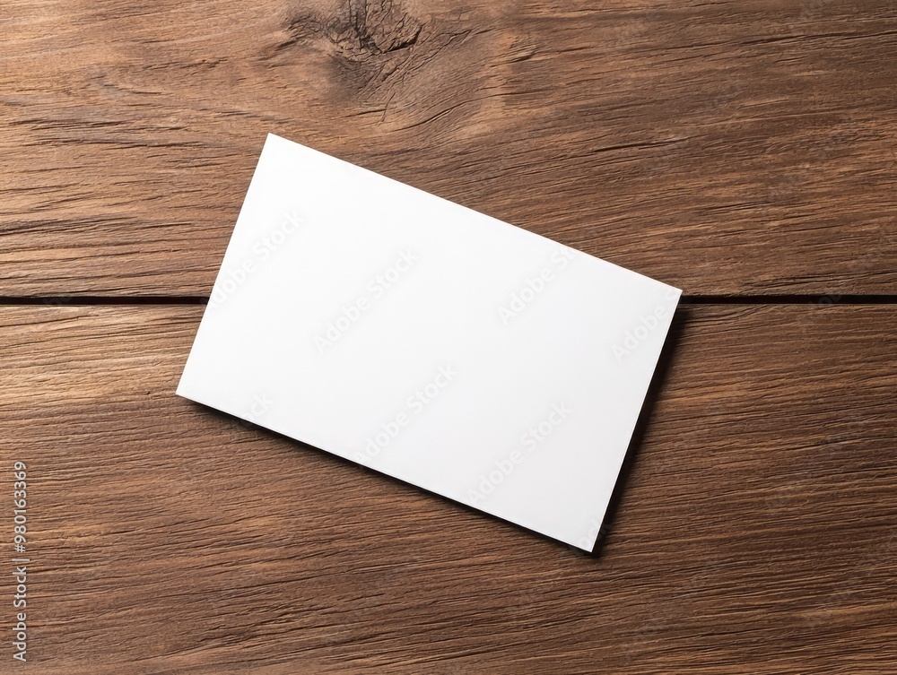 A blank white business card placed on a rustic wooden table, ideal for creative designs or personalization. A blank white business card placed on a rustic wooden table, ideal for creative designs or personalization.