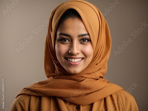 Happy arab asian muslim woman in hijab clothes photo