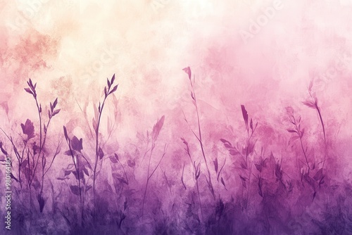 Silhouetted Grasses Against a Pink and Purple Watercolor Background