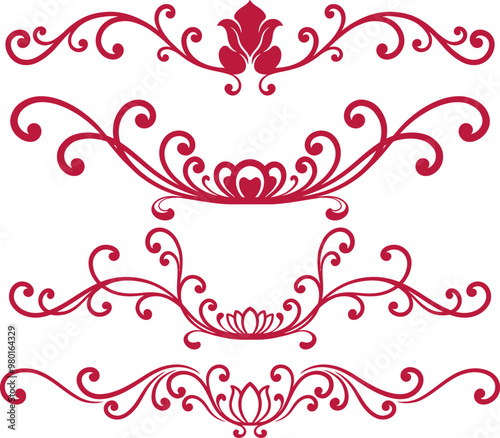 Set of decorative divider elements. Border florish collection. 