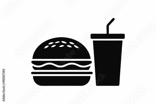 
Fast Food icon vector, burger and drink silhouette
