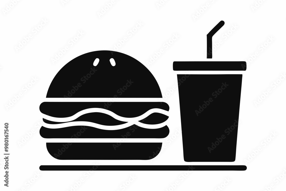 Burger and drink icon, hamburger and soda silhouette vector
Burger and drink icon, hamburger and soda silhouette vector
