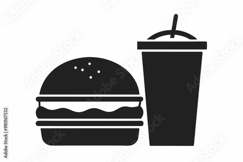 


Burger and drink icon, hamburger and soda silhouette vector
