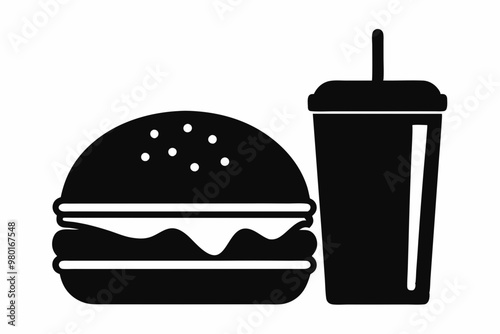 


Burger and drink icon, hamburger and soda silhouette vector
