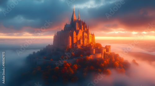 Fantasy Castle in the Clouds Illustration