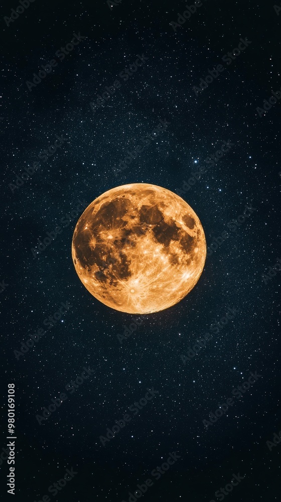 Starry Night Sky with Glowing Full Moon Center Stage Starry Night Sky with Glowing Full Moon Center Stage