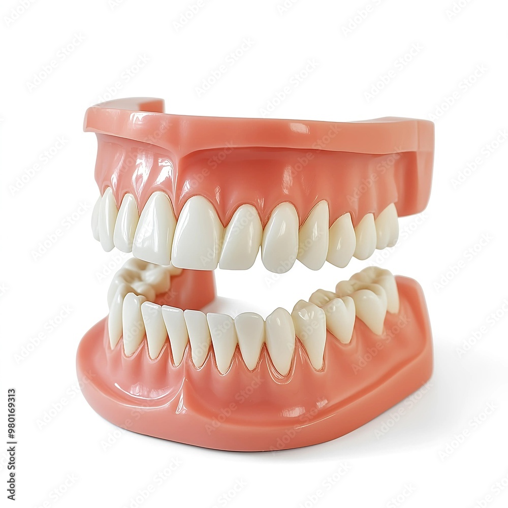Obraz premium Dental Model Showing Upper and Lower Sets of Teeth for Educational or Prosthetic Use - Oral Health and Dental Care Concept