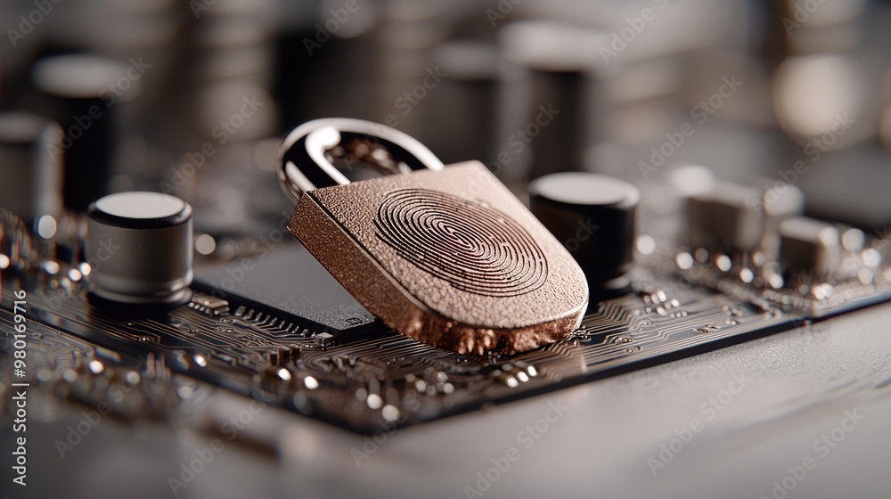 Cyber protection: visual of a secure padlock, digital fingerprint trail, data protection with a digital lock symbol, network connectivity on mobile device, enhanced cybersecurity for banking systems. Cyber protection: visual of a secure padlock, digital fingerprint trail, data protection with a digital lock symbol, network connectivity on mobile device, enhanced cybersecurity for banking systems.