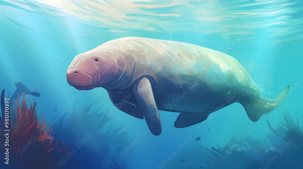 Obraz premium Manatee At sea Illustration vector