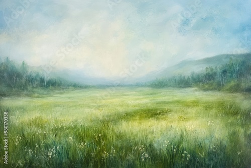 A Hazy Summer Field with Distant Trees