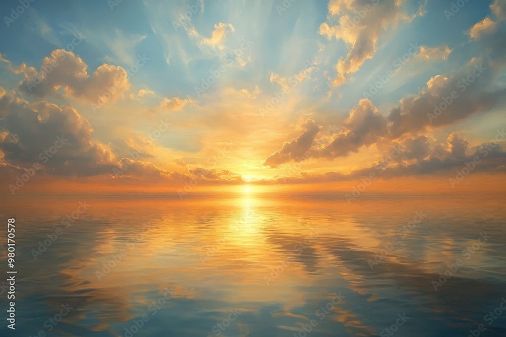 Fototapeta premium Golden Sunset Reflected in Calm Ocean Water