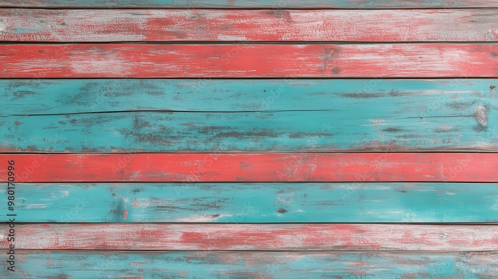 Painted wooden pastel blue and red color textured pattern stacking board aged background Painted wooden pastel blue and red color textured pattern stacking board aged background
