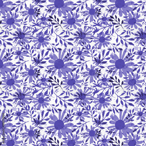 Bohemian Purple Daisies Repeat Pattern