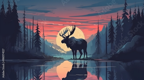 Moose In nature Illustration Vector