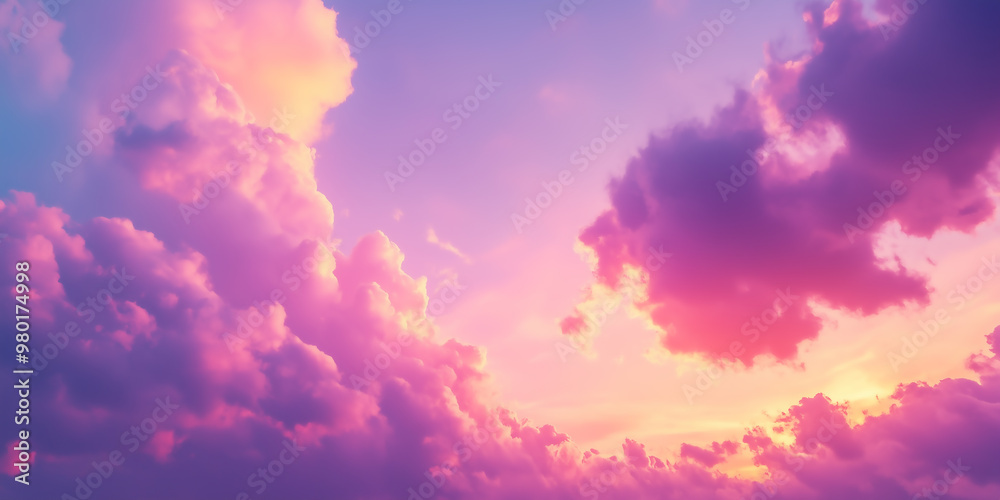Poster Print Pink sunset sky with clouds wallpaper 40x20 cm