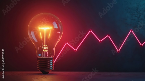 growth Line chart, Geometric business growth and expansion, Golden light bulb, good new idea