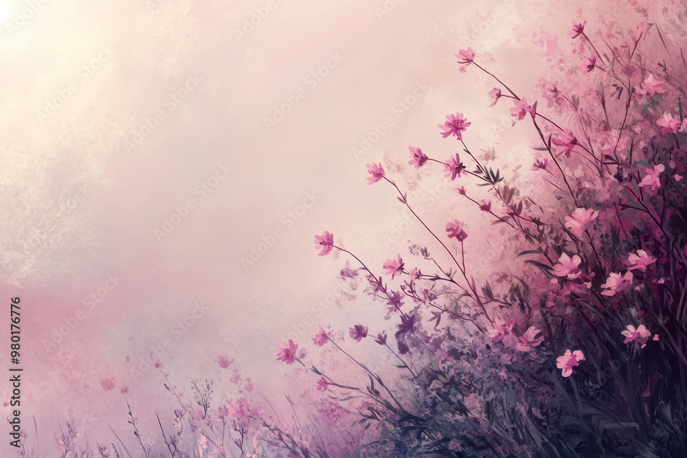 Pink Flowers in a Blurred Field with a Soft Light Pink Flowers in a Blurred Field with a Soft Light