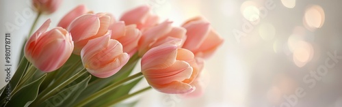 Soft Pastel Tulips with Gentle Pink and Peach Hues in Bokeh Background