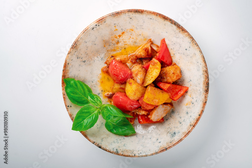 Vegetable ratatouille with potatoes, sweet peppers and tomatoes photo