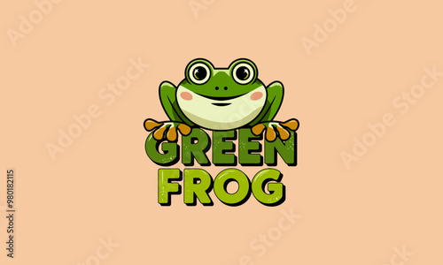 Cute cartoon-style green frog logo with bright colors.