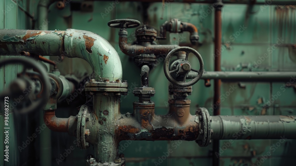 Rusty old industrial pipes with peeling paint Rusty old industrial pipes with peeling paint