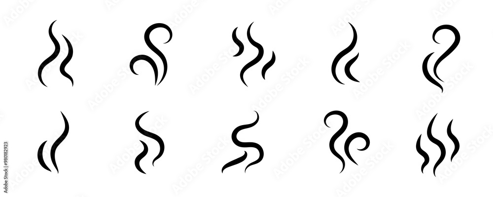 Smoke steam icon vector logo set. Smoke smell, steam aroma heat icon illustration. Hot vapor fire doodle line logo. Hit stink, coffee, fragrance flame elements. Vector illustration. Smoke steam icon vector logo set. Smoke smell, steam aroma heat icon illustration. Hot vapor fire doodle line logo. Hit stink, coffee, fragrance flame elements. Vector illustration.