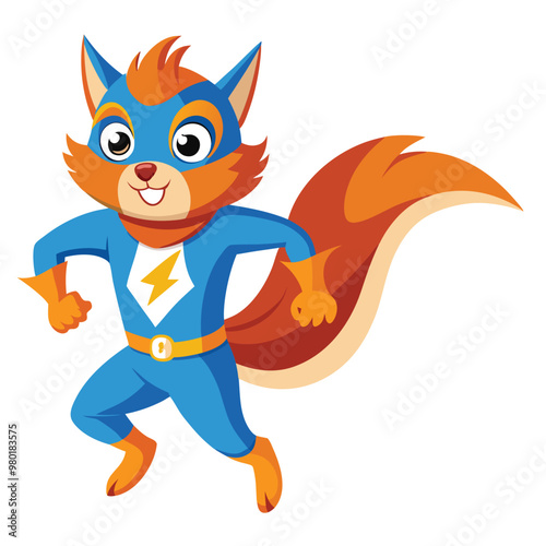 Squirrel superhero, Lightning Squirrel: The Super Jumper, isolated on dynamic and vibrant vector illustration
