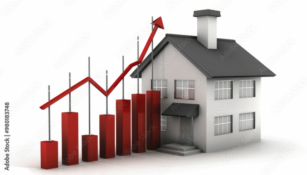d rendering of a house with a rising arrow graph d rendering of a house with a rising arrow graph