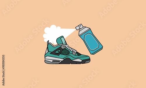 Sneaker being sprayed with cleaner illustration