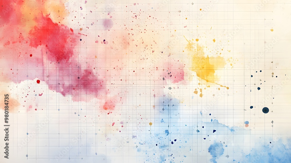 Obraz premium Abstract Watercolor Splatters on Gridded Paper