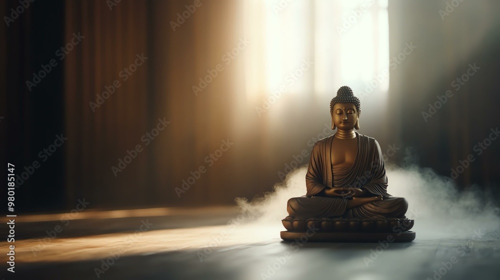 A serene Buddha statue illuminated by soft light, surrounded by a tranquil atmosphere, embodying peace and meditation. A serene Buddha statue illuminated by soft light, surrounded by a tranquil atmosphere, embodying peace and meditation.