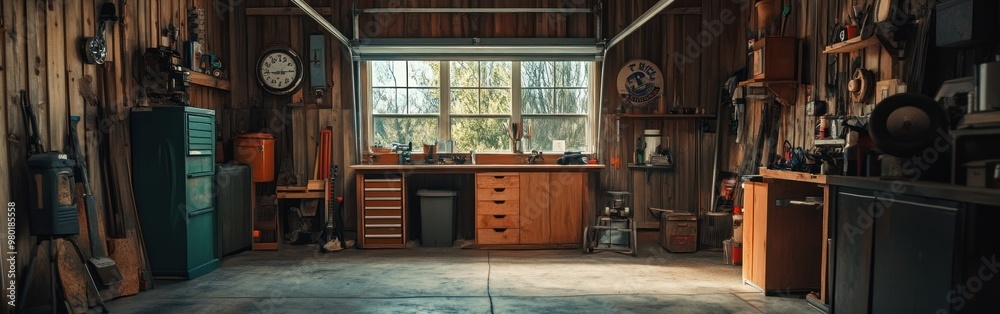 A well-organized workshop with tools and natural light streaming through windows. A well-organized workshop with tools and natural light streaming through windows.