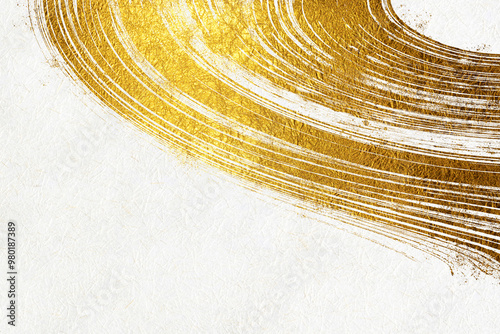 Japanese background with golden patterns on white Japanese paper. photo