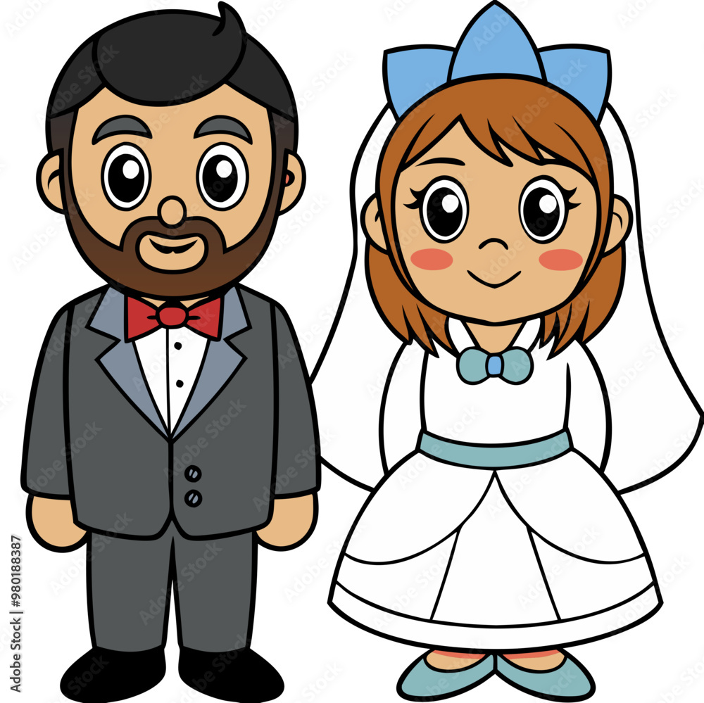 Marriage couple with man and woman bride and groom