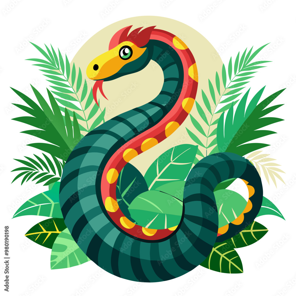 Fototapeta premium Illustration of a tropical snake in the wild, representing exotic wildlife and biodiversity.