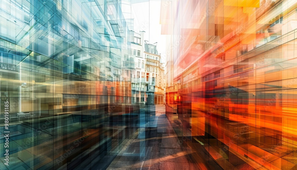 Abstract urban cityscape with geometric shapes and vibrant colors Abstract urban cityscape with geometric shapes and vibrant colors