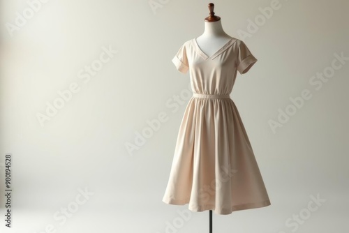 Vintage-Inspired Dress Mockup on Mannequin: Retro Fashion Design Presentation for Women's Wear