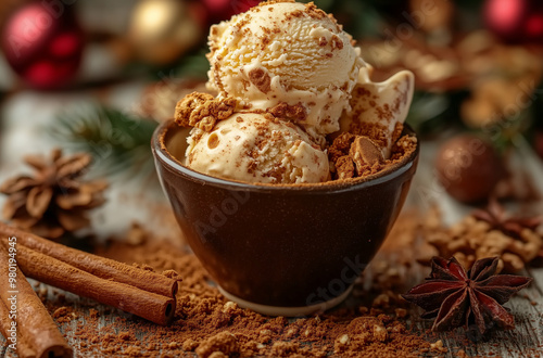 Gingerbread Ice Cream Delight: A Second Scoop with Cookie Garnish for the Festive Season photo