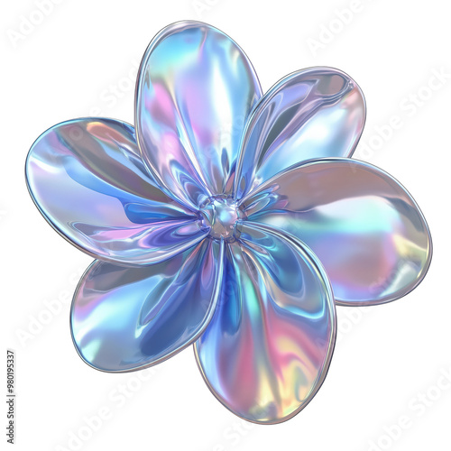 Holographic flower: iridescent metallic petals in abstract 3d art