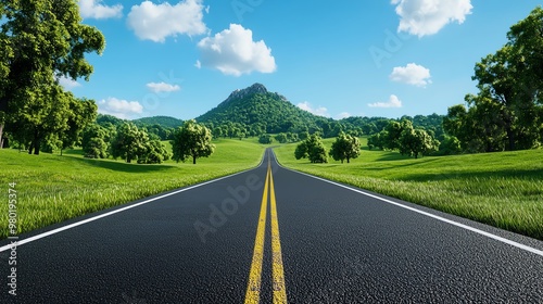 Photorealistic road leading through a picturesque rural landscape with forests and fields, embodying the harmony of nature, sharp focus, ultrahigh detail, 8K resolution, noisefree photo