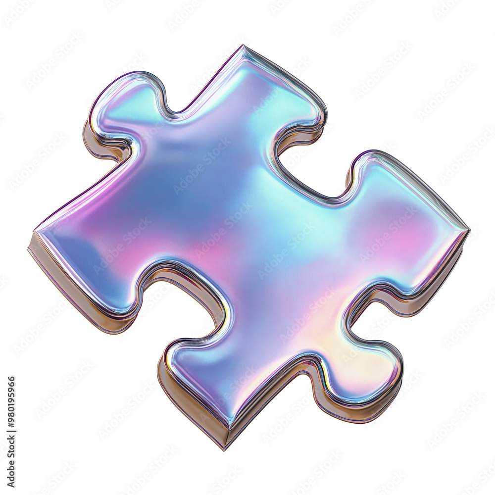 Obraz premium Holographic puzzle piece: iridescent digital art reflecting unique modern aesthetic